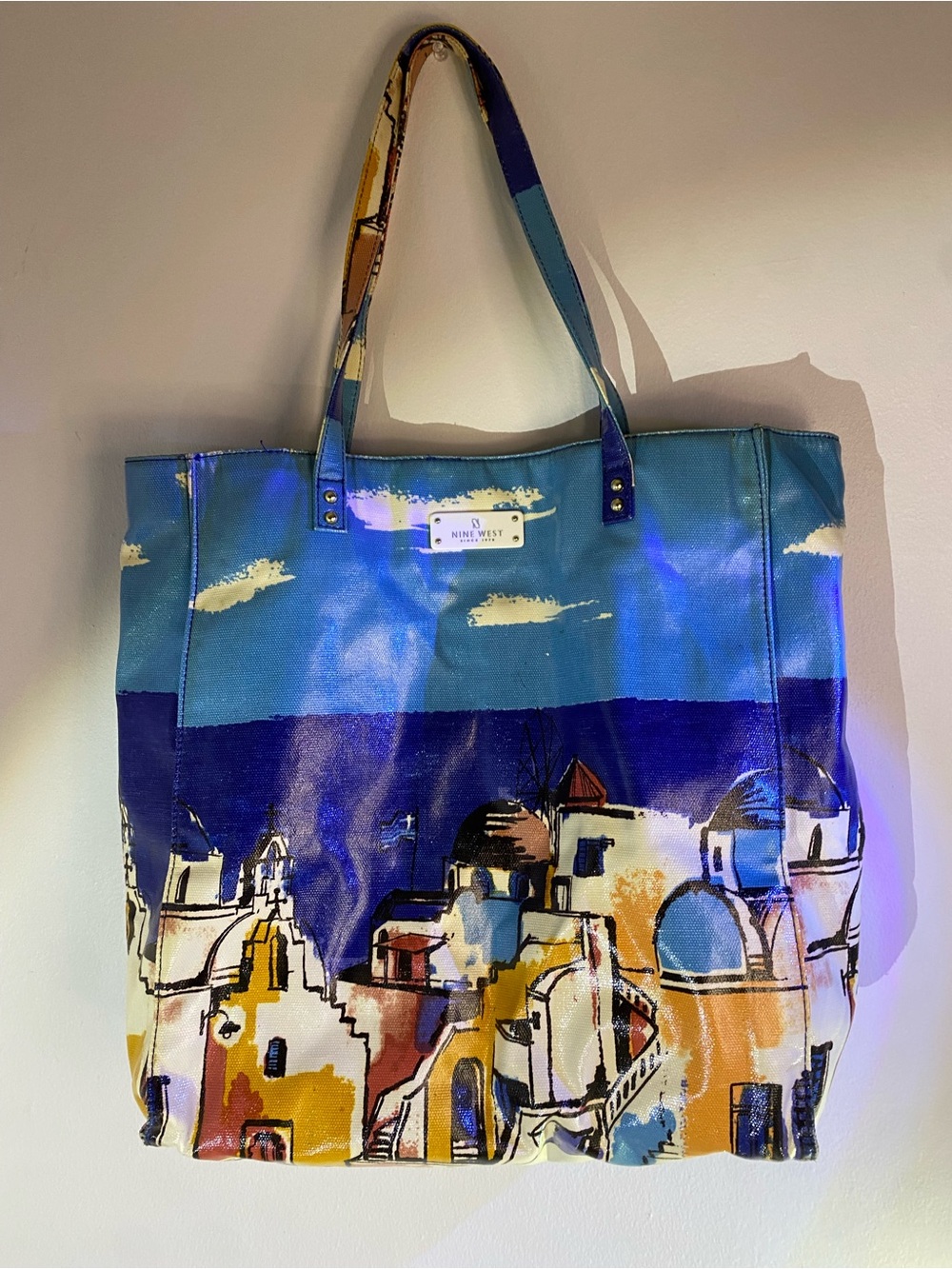 Nine West Greece Blue Multi-Color Canvas Shoulder Bag unique
